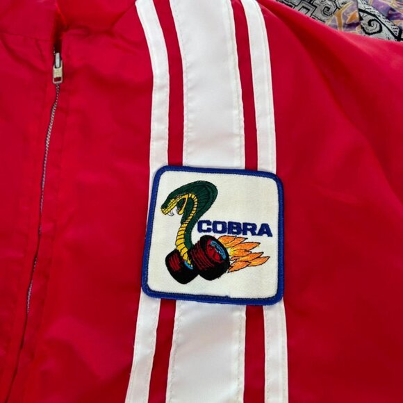 Vintage Ford Mustang Cobra Fleece Lined Striped Racing Jacket Size XL RED - Picture 3 of 8